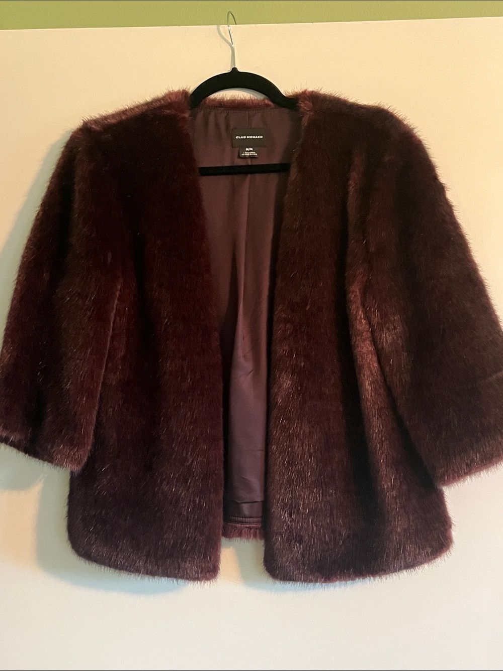 Club Monaco Plush Faux Fur Coat in Burgundy